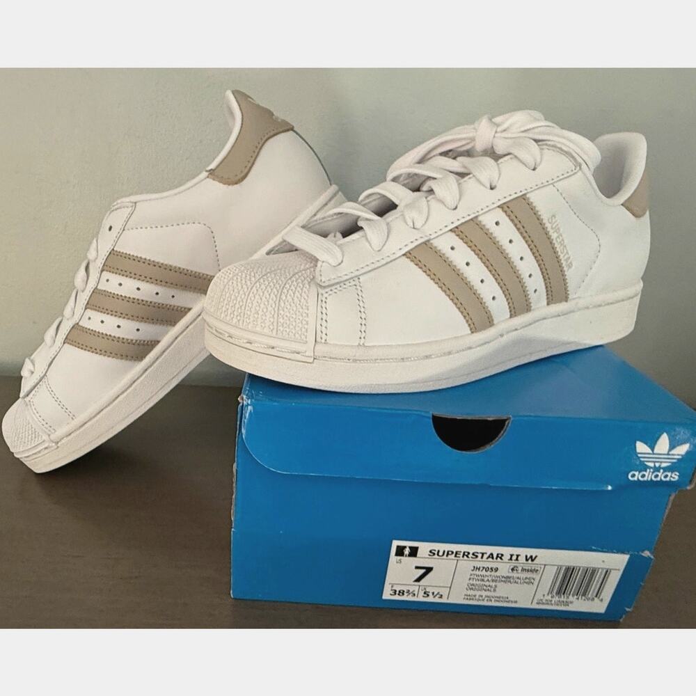 Classic Adidas Superstar II Shell Toe White & Wonder Beige Women’s 7 Brand New - Picture 10 of 13